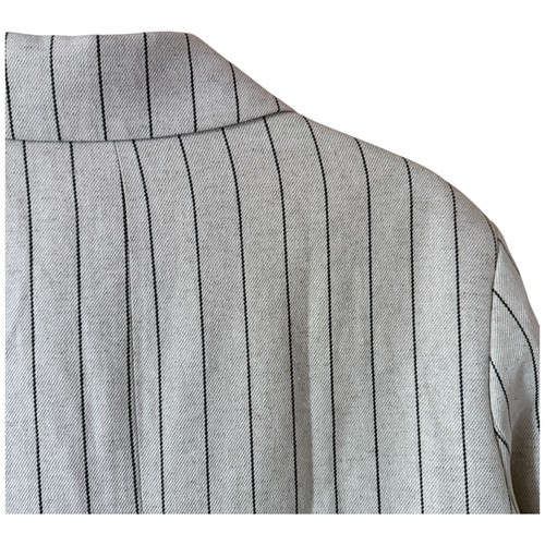 DISSH Blazer Womens Size 12 Beige Linen Blend Pinstripe Oversized Boyfriend - Picture 8 of 17