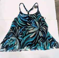 Coco Reef 36D Tankini Top Cassis Swirl Mesh Layer Underwire Swimsuit Black Multi