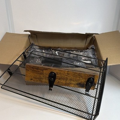 AYJ-0686 Metal Mesh Kitchen Organizer Wood accents, Drawers and Hooks, coffee