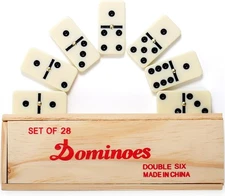 Juego de Domino Set de 28 Fichas Domino Doble Seis en Marfil Estuche de Madera