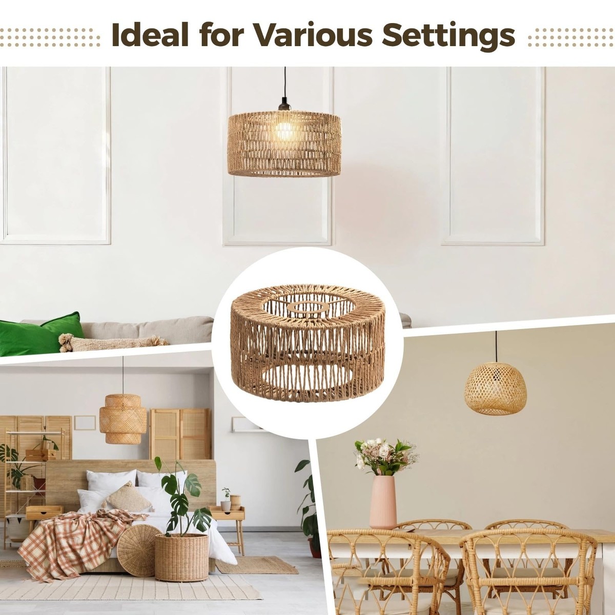 Rattan Lamp Shade,Small Bohemian Wicker Woven Rattan Cylinder