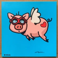 Contemporary American Artist ED HECK Pigment Print On Canvas "When Pig Fly"