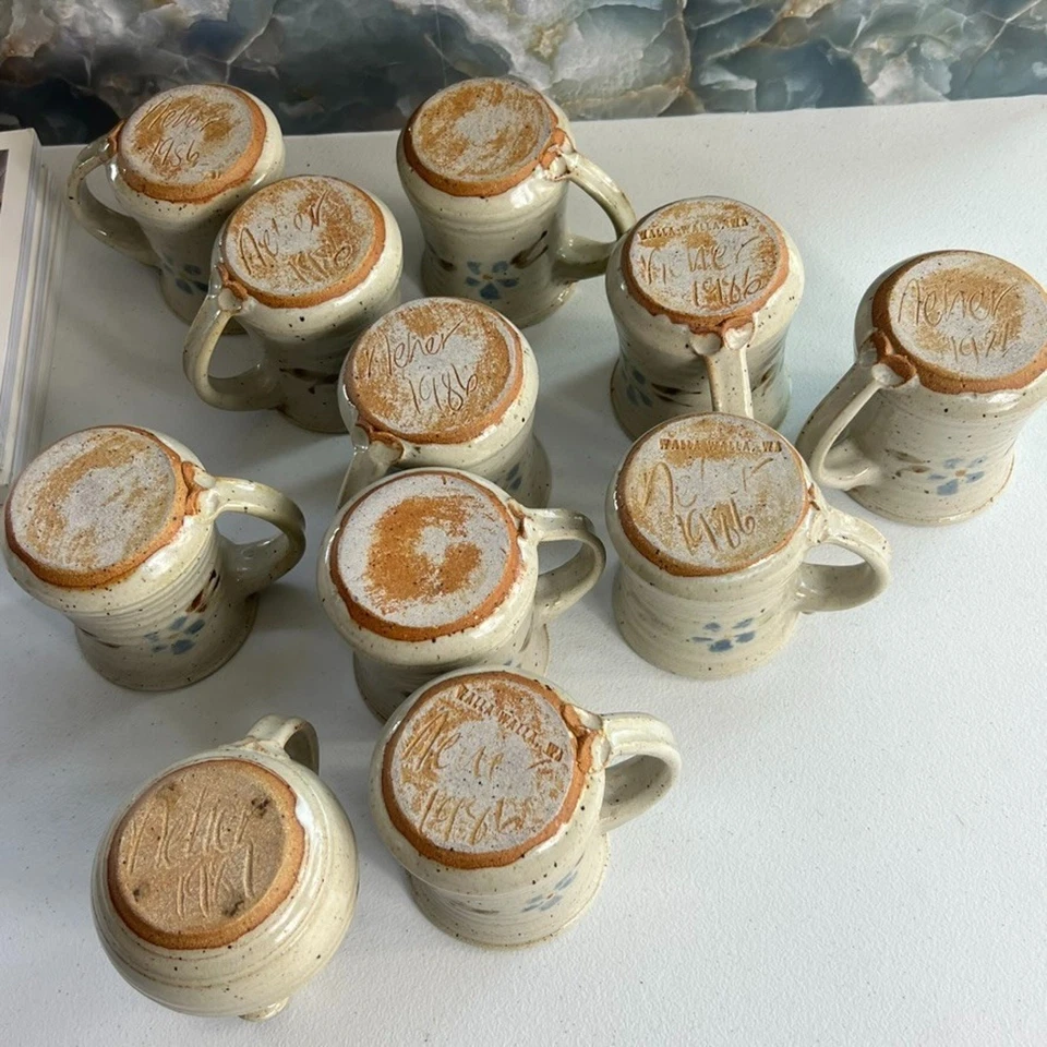 Juego de 11 tazas/cremas de cerámica Art Studio firmadas Neher 1986 de colección 4" lanzadas a mano Foto 2 de 4