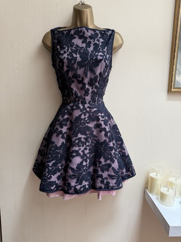 Jones & Jones Navy Blue And Pink Skater Dress 8 - Picture 1 of 11