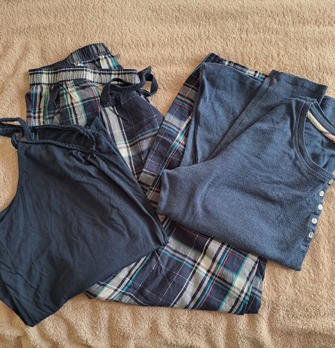(Set G) 3-teiliges Pyjama-Set. Getrennt. Gr. 16-18 Marine. Lange Pyjama Unterteile 2 Oberteile
