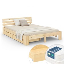 Cadre Lit Double 180x200 bois avec 2 matelas à ressorts et tiroirs – Homestyle4u