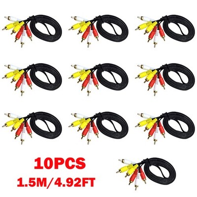 10Pcs 1.5m/4.92ft AV Male to Male 3 RCA Audio Video Composite Cable Gold Plated