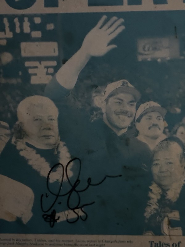 1995 Junior  Seau Super Bowl Signed Tin Newspaper