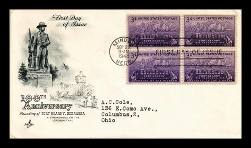 DR JIM STAMPS US COVER FORT KEARNY NEBRASKA CENTENNIAL FDC SCOTT 970 BLOCK OF 4