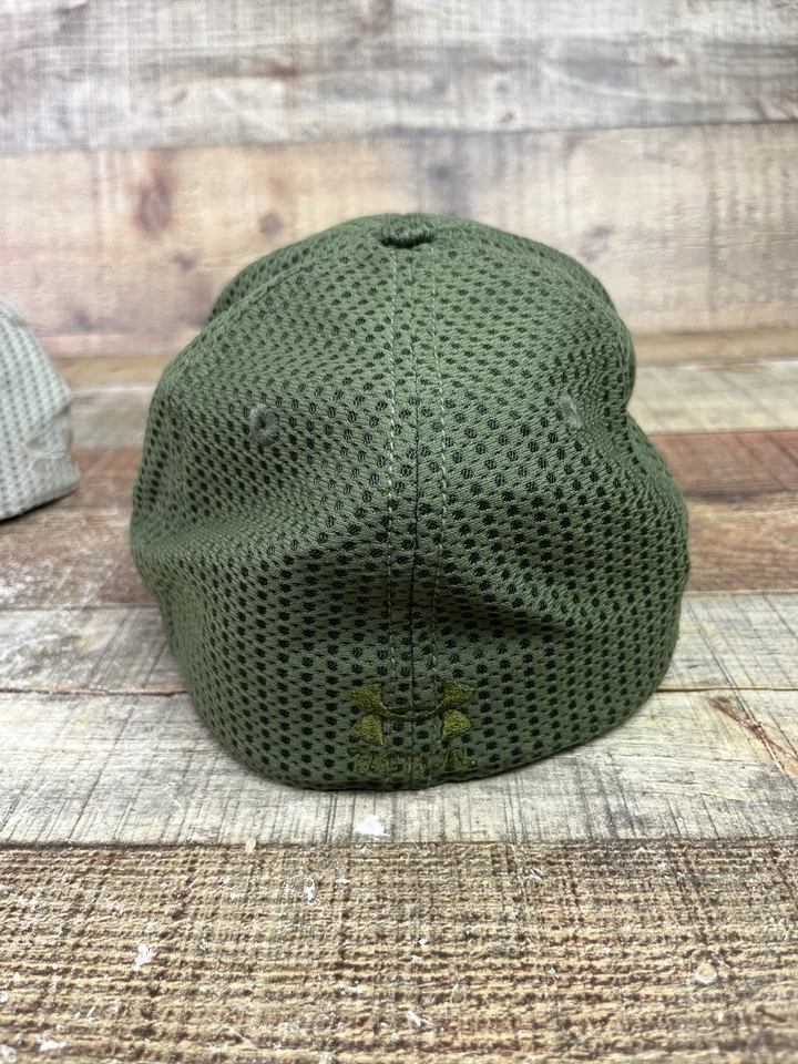 Lot of (2) Under Armour UA Tactical Hat Cap StretchFit Hats  L/XL Green Beige - Image 3 of 4