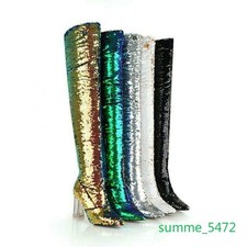 Women's Glitter Sequins High Heels Over the Knee Boots Party Clubwear Prom Shoes