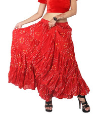 Women's JAIPURI 25 Yard 4 Tier Elastic Waist Long Maxi RED Polka Dot Skirt