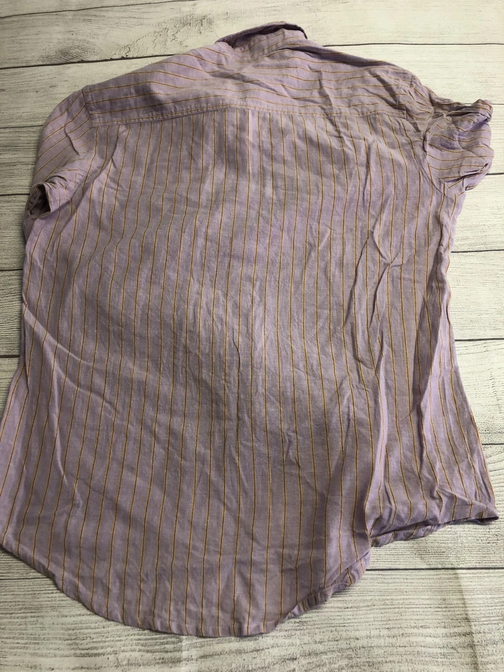 Camisa BDG Para Hombres Mediana Púrpura Amarilla Rayas Abotonada Manga Larga Informal Top Foto 4 de 4