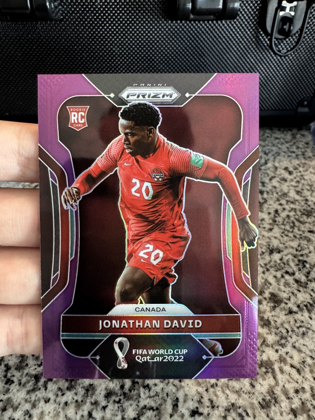 2022 Panini Prizm World Cup Jonathan David Purple Prizm /199 #49 Canada RC