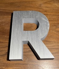 Vintage Industrial Aluminum Metal Sign Letter R, 8in. tall x 6.5in. wide
