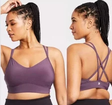 All In Motion Womens Fitness Active Crisscross Strappy Back Sports Bra M Purple