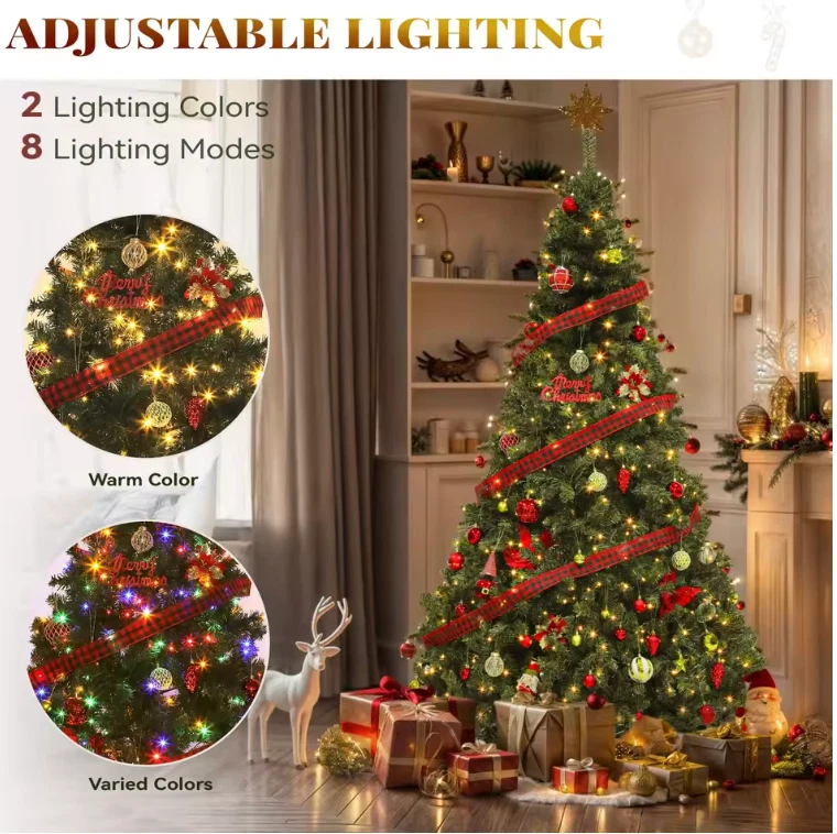 6ft Pre-Lit Green Christmas Tree 880 Tips 250 Light in 2 Color 8 Mode Xmas - Image 2 of 4