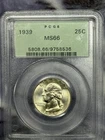 1939 Washington Quarter Pcgs Ms66 Ogh
