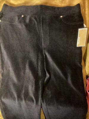 Michael Kors High Rise Straight Ankle Pants Stretch Corduroy Velvet Black XL NWT