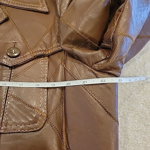 Giacca patchwork pelle vintage anni 60-70 uomo 42 Woodstock patch tasca marrone - Foto 16 di 24
