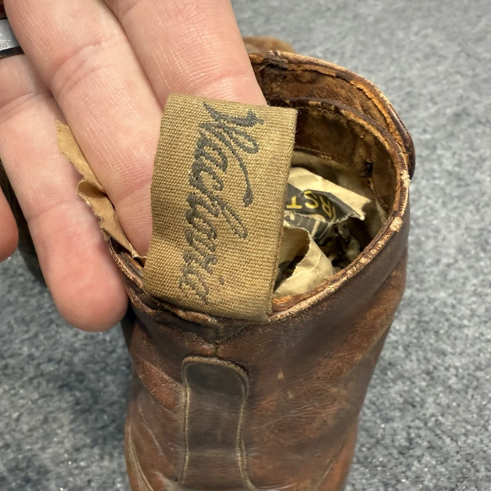 Botas de tornozelo masculinas antigas eduardianas/vitorianas com botões tecido de couro marrom tamanho 8 - Imagem 4 de 4