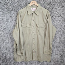 Dickies Shirt Mens XL Beige Button Up Long Sleeve Workwear Cotton Blend Pockets