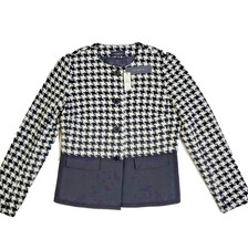 NEW Talbots Button Down Houndstooth Wool Jacket Womens 4 Black White MSRP 182