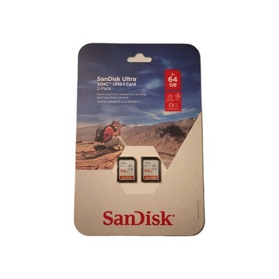 SanDisk Ultra 64GB SDXC UHS I Class 10 Memory Card 2 Pack Black NEW & SEALED