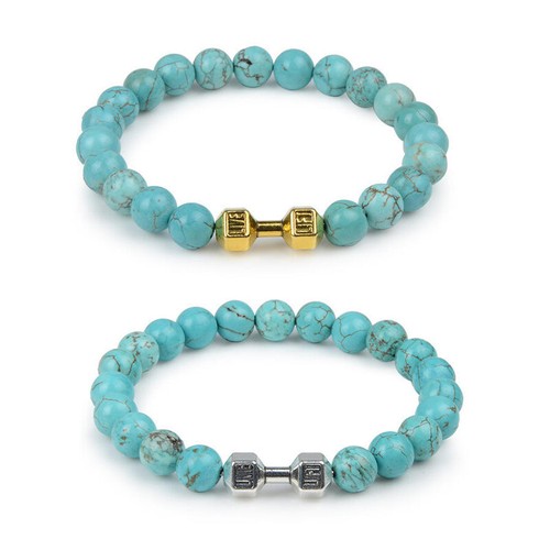 Stone Beaded Bracelet Fitness Dumbbell Shape Vintage Bangles Barbell