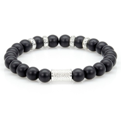 Pulsera de plata esterlina 925 de ónix mate pulsera de perlas espaciador plata 8 mm - Imagen 2 de 3
