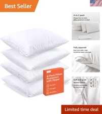 Breathable Microfiber Pillow Protectors - 4 Set Zippered Standard Size Covers