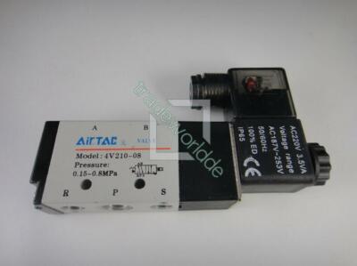 AC220V 4V210-08 5Ports2Position Single Solenoid Pneumatic Air Valve 1/4'' BSPT