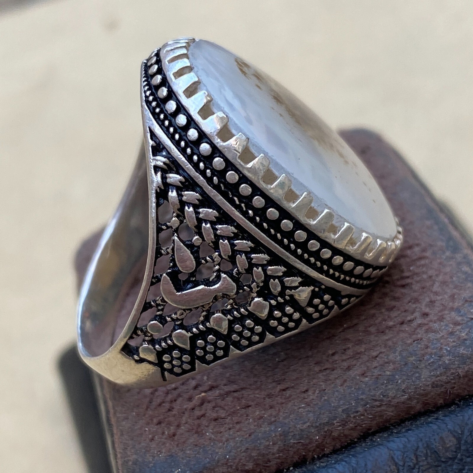 Dendritic yemeni Agate Sterling Silver 925 Men Ring Unique Natural Stone