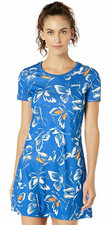 adidas Farm Sport T-Shirt Dress Floral Butterfly Print Royal Blue Size S, M , L