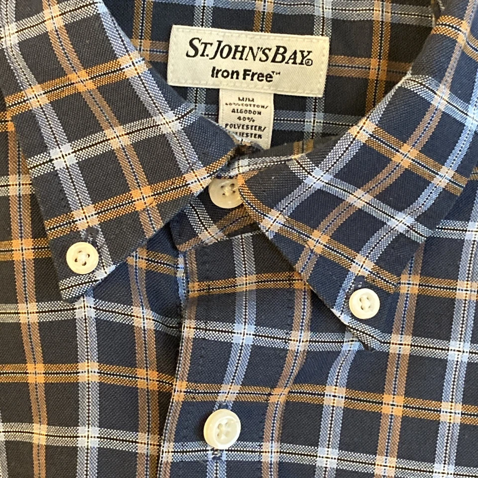 Camisa a cuadros azul LS St John's Bay para hombre, talla M, mezcla de algodón/poliéster Foto 4 de 4