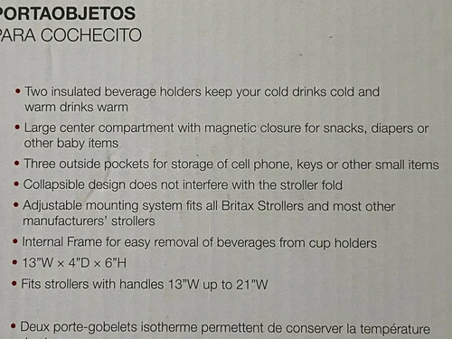 Britax Stroller Organizer fits strollers with handles 13" wide up to 21" wide  - Picture 4 of 6