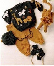 KNITTING PATTERN COPY SWEATER LEGGINGS, HAT, BOOTIES IN DK WILD ANIMALS 20-22"#6