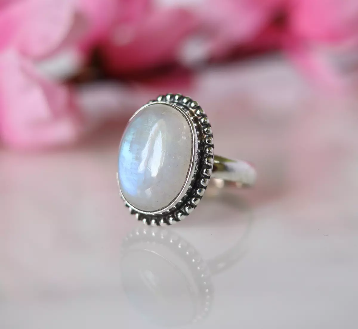 Rainbow moonstone silver ring sale