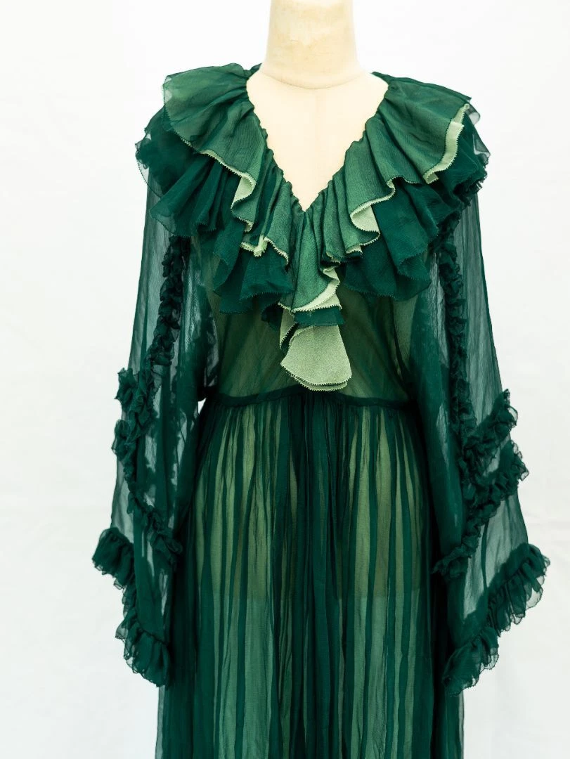 Robe manches longues verte à volants Gucci