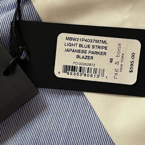 Rag & Bone New York Mens Light Blue Striped Japanese Parker Blazer Jacket Sz 48 - Picture 12 of 16