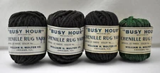 Vintage William H Molter Busy Hour Chenille Rug Yarn - 4 Skeins Black & Green