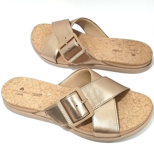 Clarks Cloudsteppers Slide Sandal Step June Shell Womens 8.5W Rose Gold Metallic