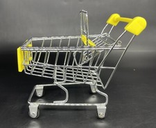 Yellow Handle Metal Shopping Cart Miniature Doll Toy Replica 4.5