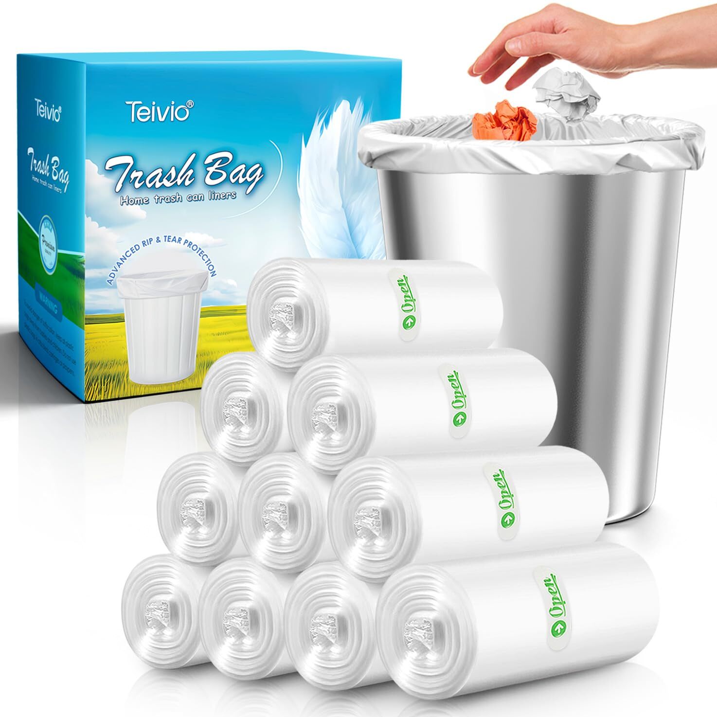 2 Gallon 320 Counts Strong Trash Bags Garbage Bags, Bathroom Trash Can Bin Li...