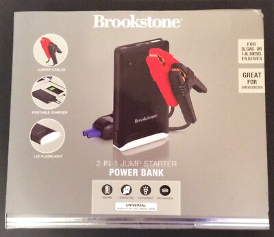 Brookstone 2-in-1 Jump Starter Power Bank 4000 MAH Compact Fast Recharge 
