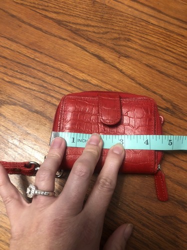 WalletBe Croco Embossed Red Leather Wallet Vintage Travel Compact - Picture 5 of 6