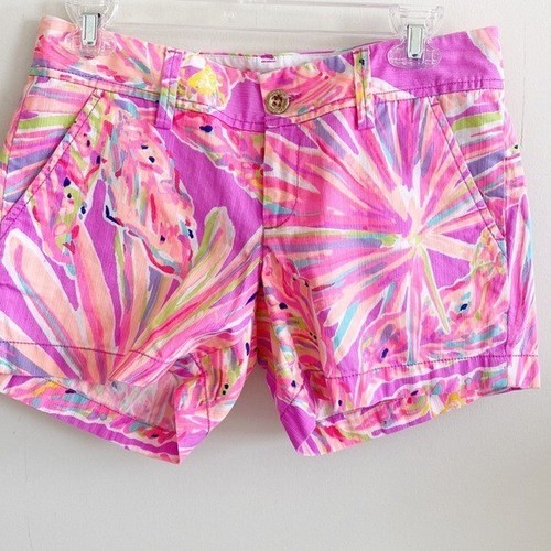 Lilly Pulitzer Callahan Purple Pink Palmetto Leaf Shorts Mid Rise Sz 2 - Picture 3 of 9