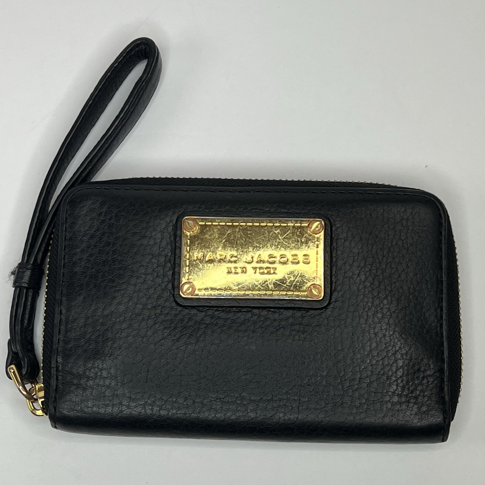 Marc Jacobs Black Leather Wristlet Gold Hardware