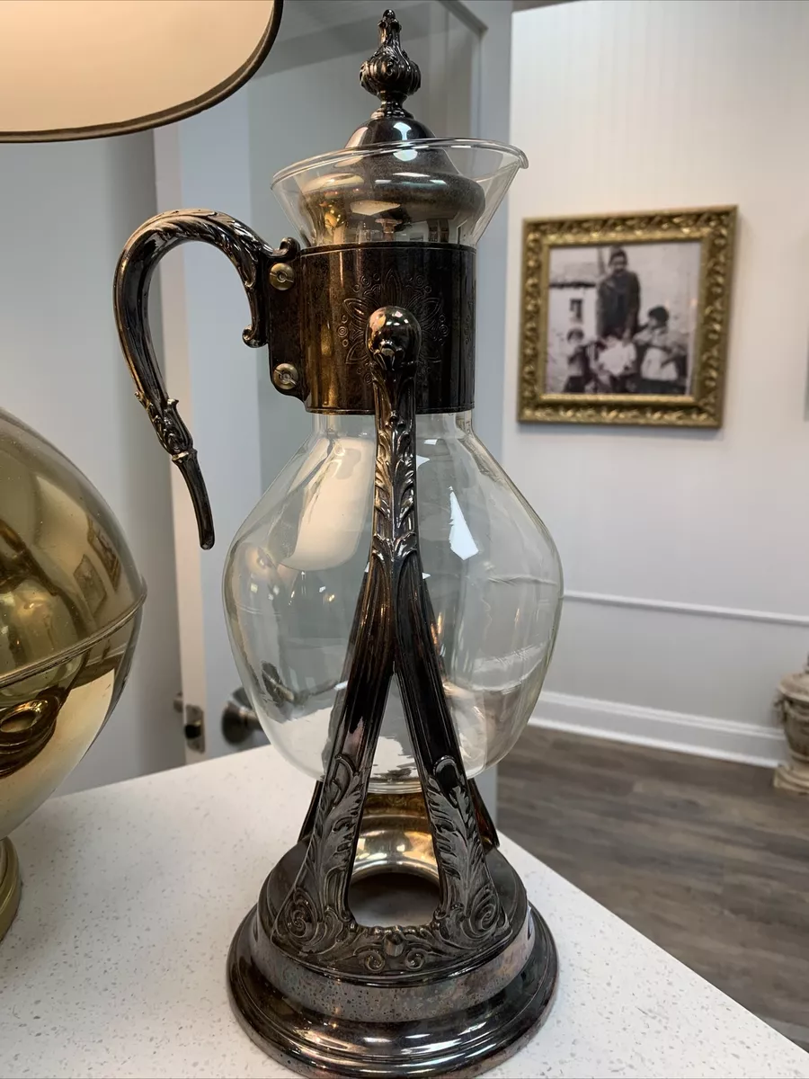 Vintage Silver Plated Coffee Pot Silver Server Glass Carafe and