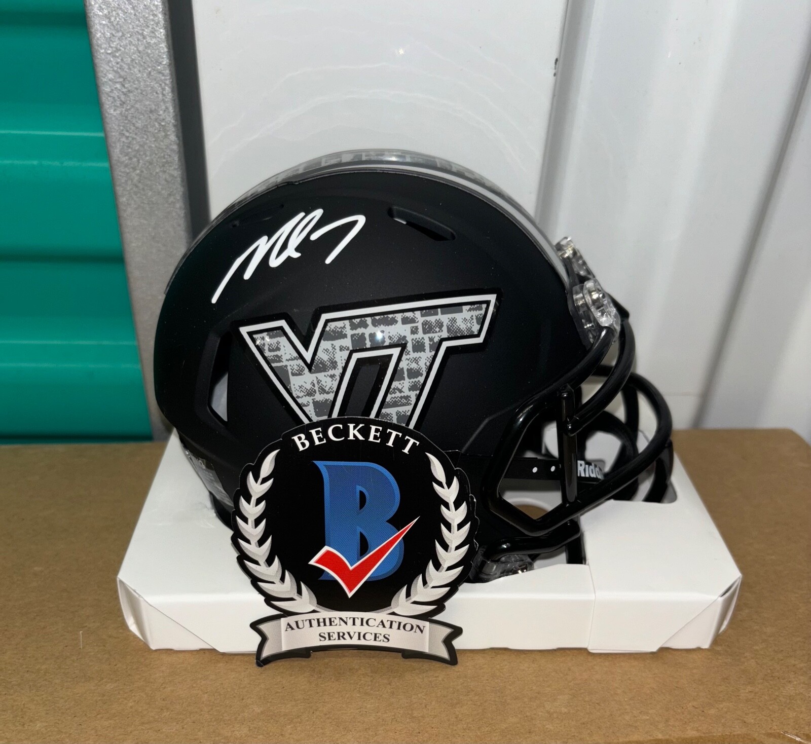 Mike vick Autographed Signed Virginia Tech Hokies Michael Mini Helmet Beckett 